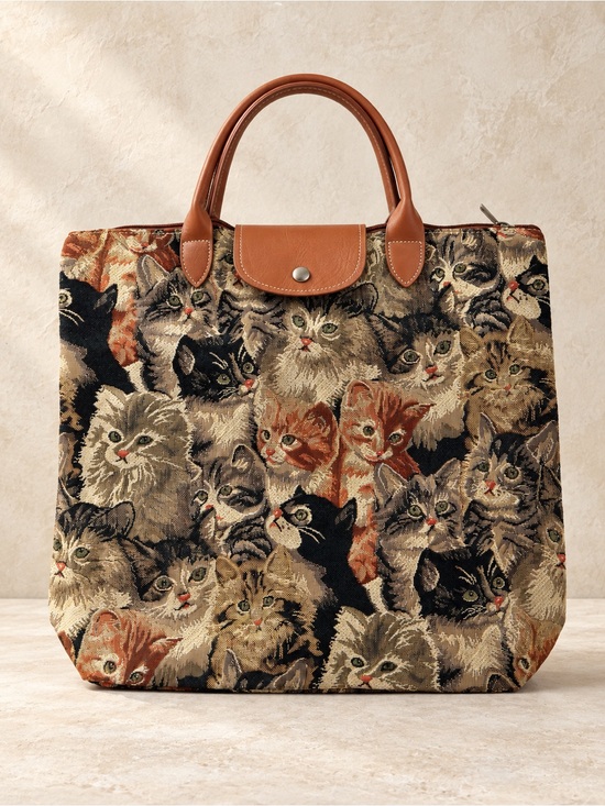 Vintage Handbags - Cat Tapestry Tote Bag Cottagecore Whimsigoth Handbag